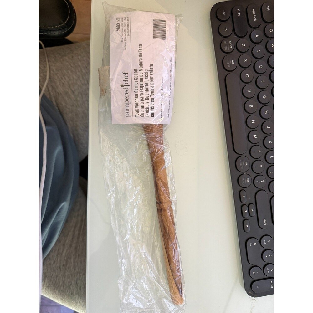 Pampered Chef NEW Teak Wooden Corner Spoon #2003 Rare New in Bag - Picture 2 of 3